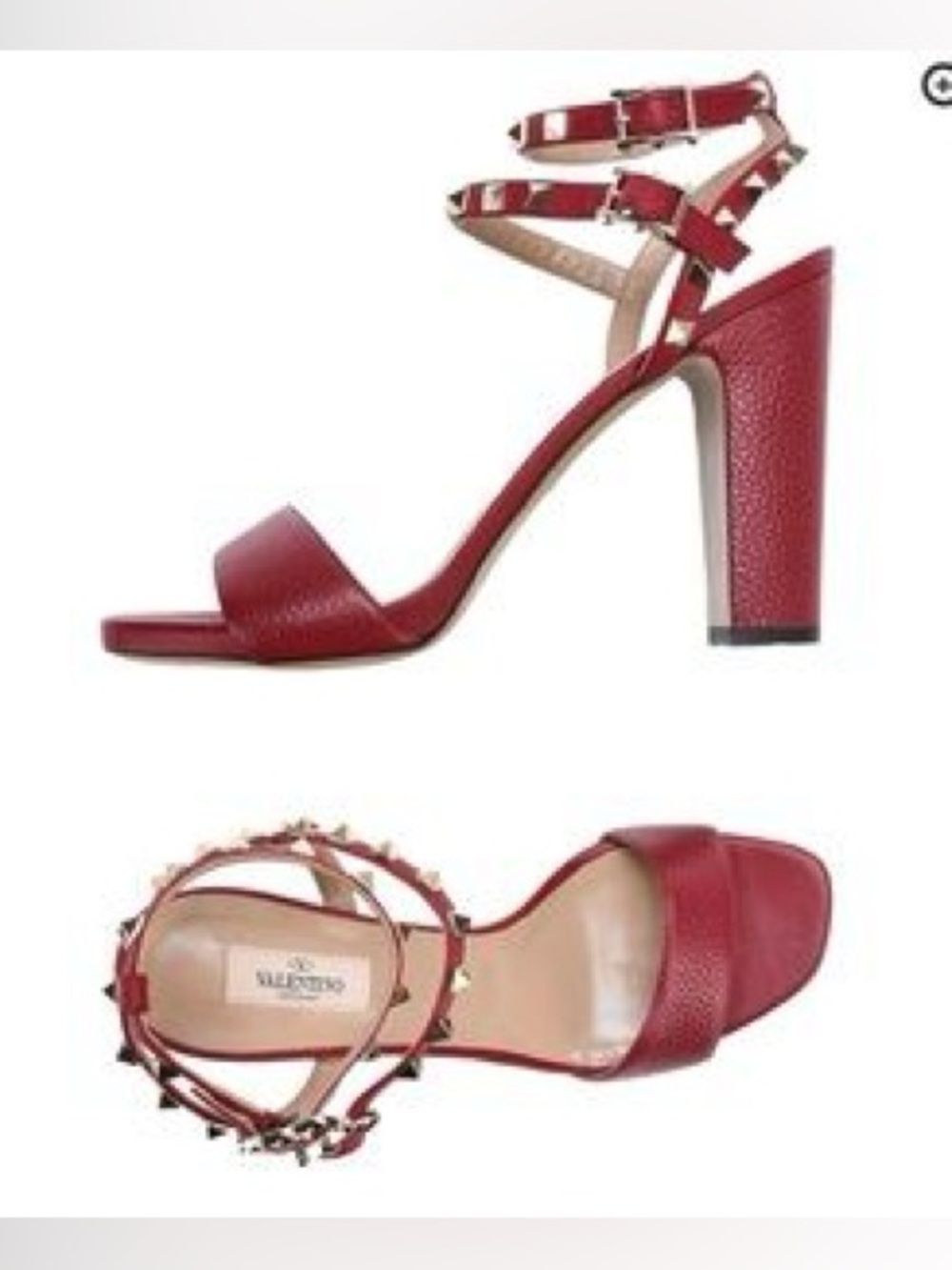 Valentino Garavani Rockstud Red Grained Calfskin Leather Block Heel Sandals EU39